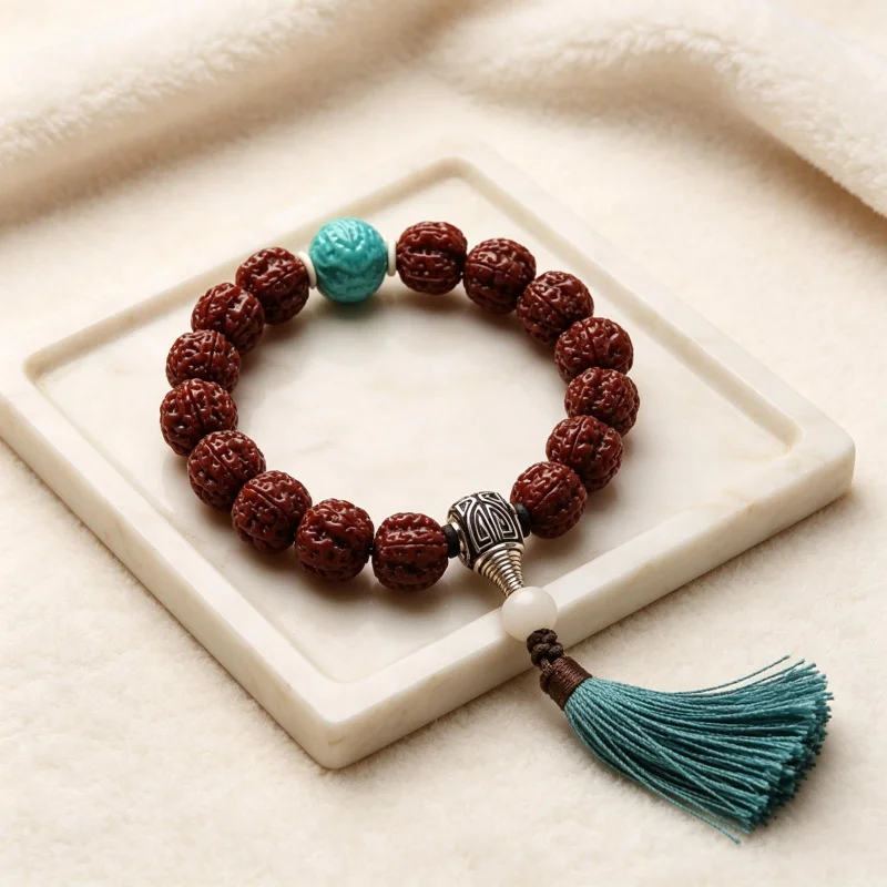 -Polished Small Vajra Hand-Held Beads, With A Patina, No Cleaning Required, Walnut Bodhi, Vintage Ethnic Style