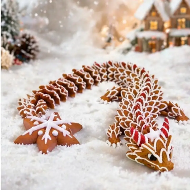 3D Printed Multi-Joint Moveable Gingerbread Dragon Ornament Christmas Gift