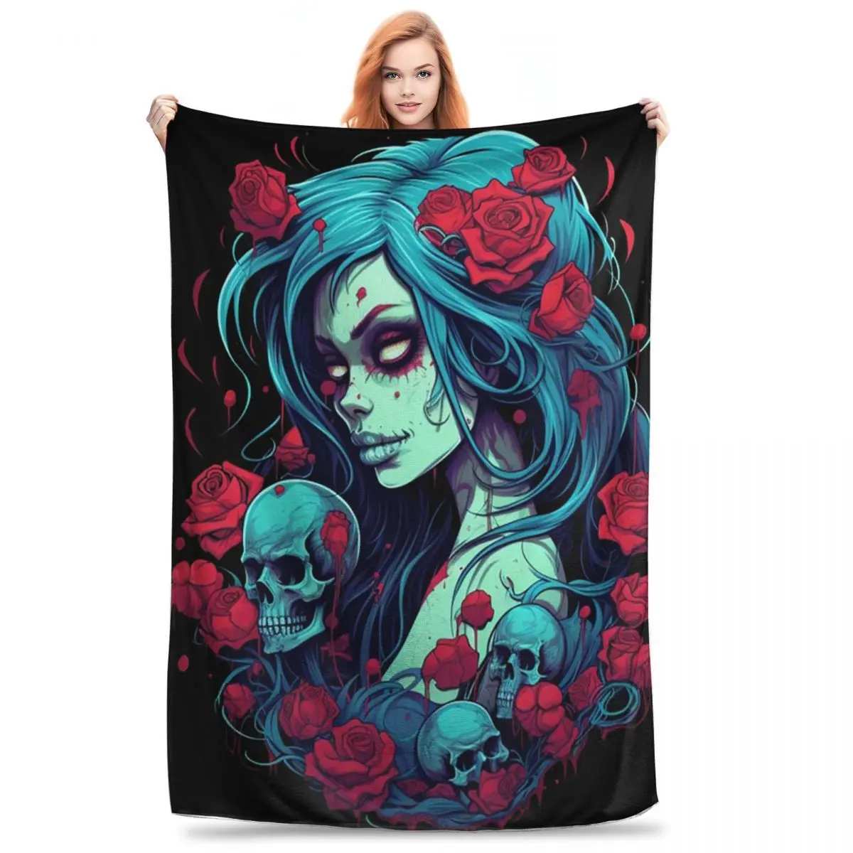 Alexander Gothic Las Elegantes Girls Day Of Dead Skull Blankets Fleece Portable Sofa Throw Blankets For Home Bedroom Outdoor