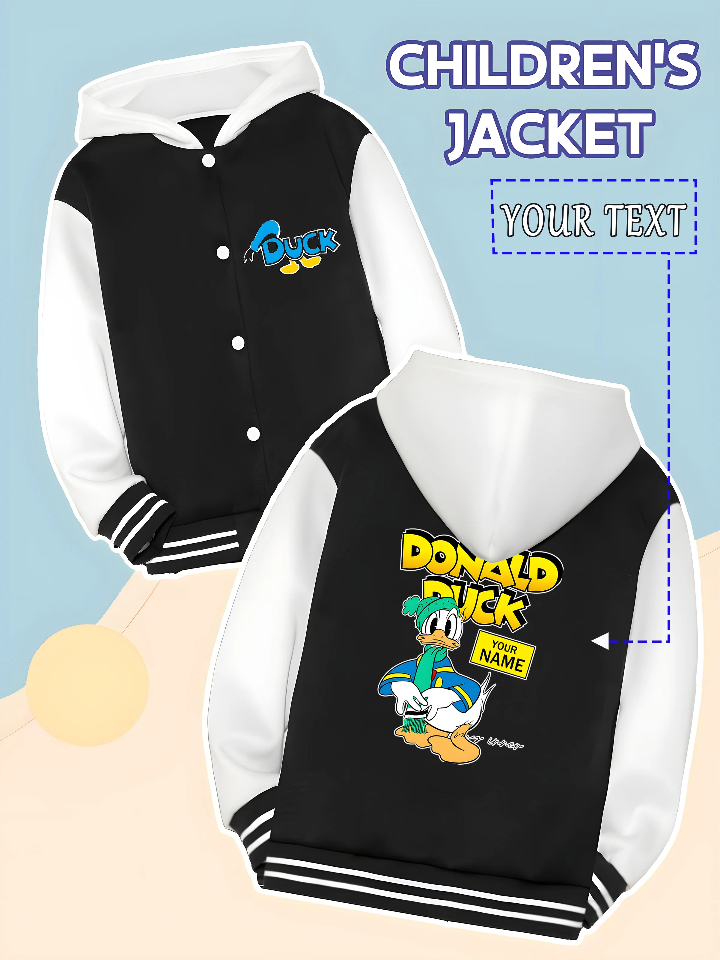 

MINISO Disney Donald Duck Boys' Baseball Jacket - Donald Duck street style, complete with a customizable name tag. This simple y