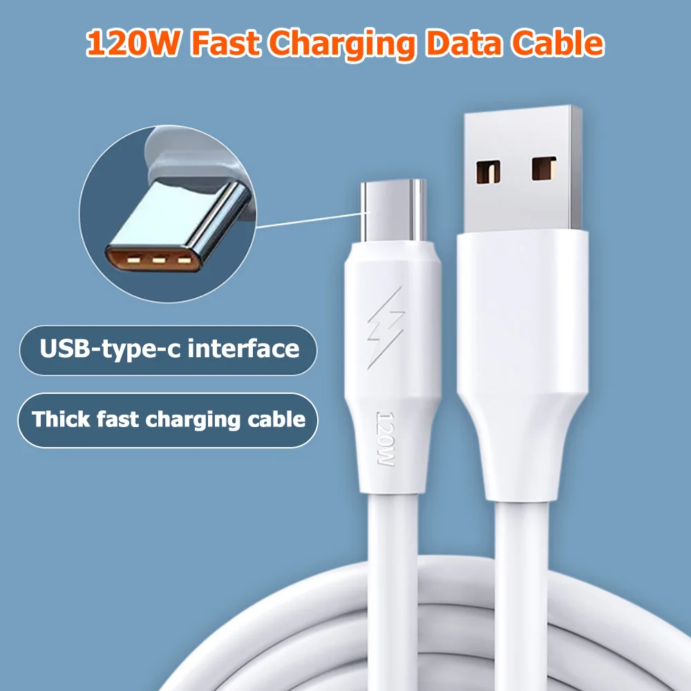 Quick Charging Cable 120W 6A USB A To Type C Fast Charger High-speed Data Transfer Wire Cords for Samsung Xiaomi Huawei Oneplus