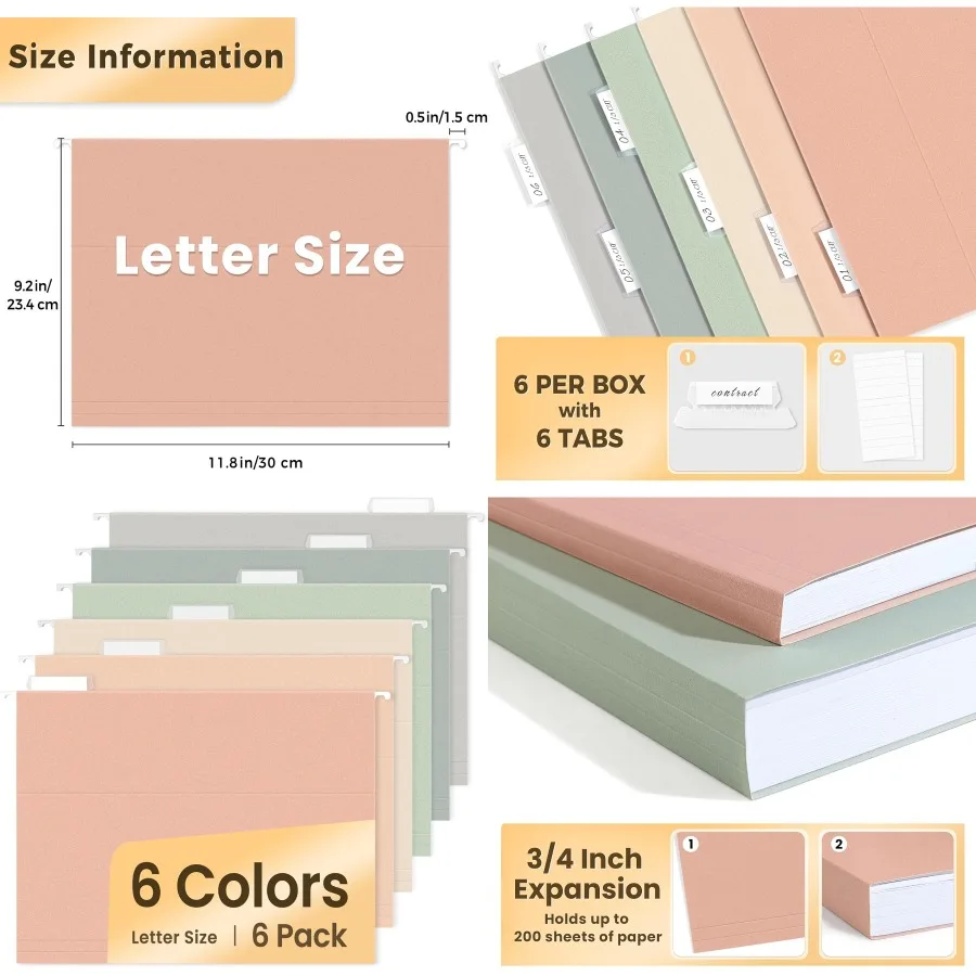

Подвесные папки для файлов SUNEE, 6 упаковок подвесных папок для файлов формата Letter с вкладками 1/5 вырезами, идеально подходят для организации дома и офиса и