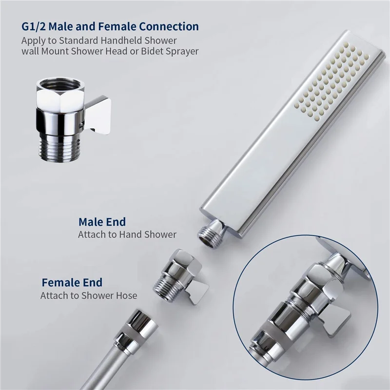 AT44-2X Water Flow Control Shut Off Valve, Brass Adjustable Water Pressure Regulator For Hand Held Shower Head