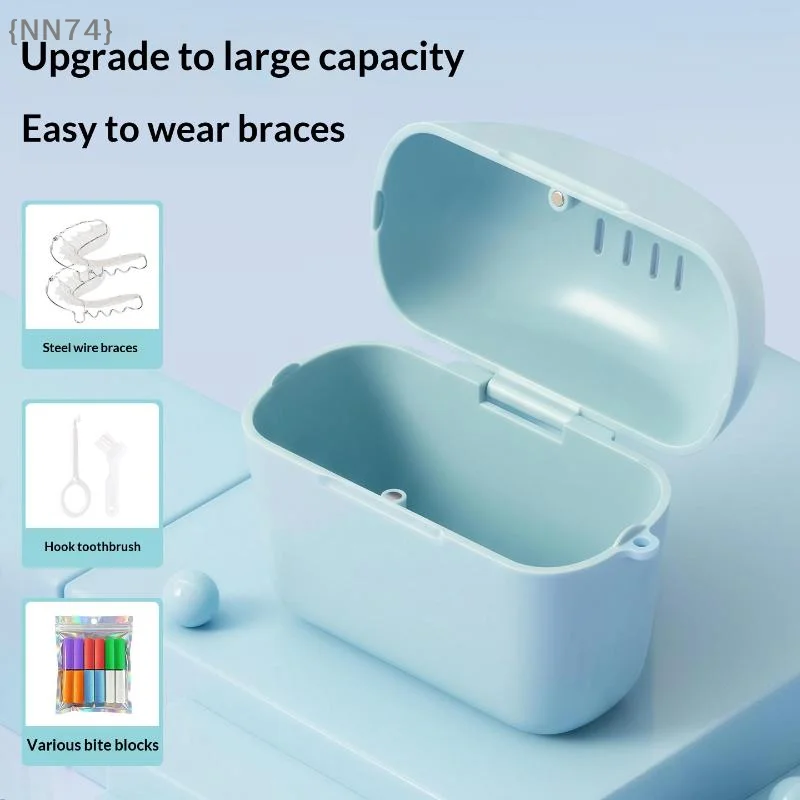 【NN74-M3】Denture Storage Box with Drainage Design - Plastic Teeth Container Retainer Case for False Teeth Protective Tray