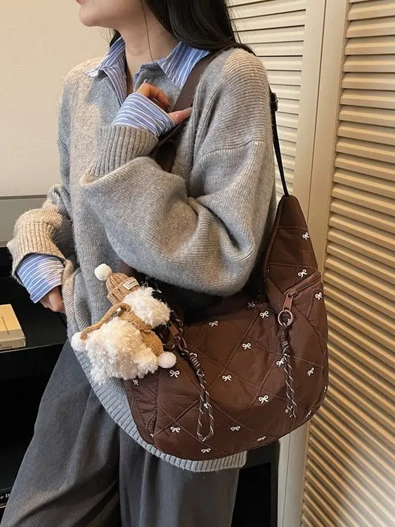 

Autumn Winter Casual Knot Cotton Jaet Bag Lightweight Crossbody Single oulder Dumpling Bag Commuter Tote Women