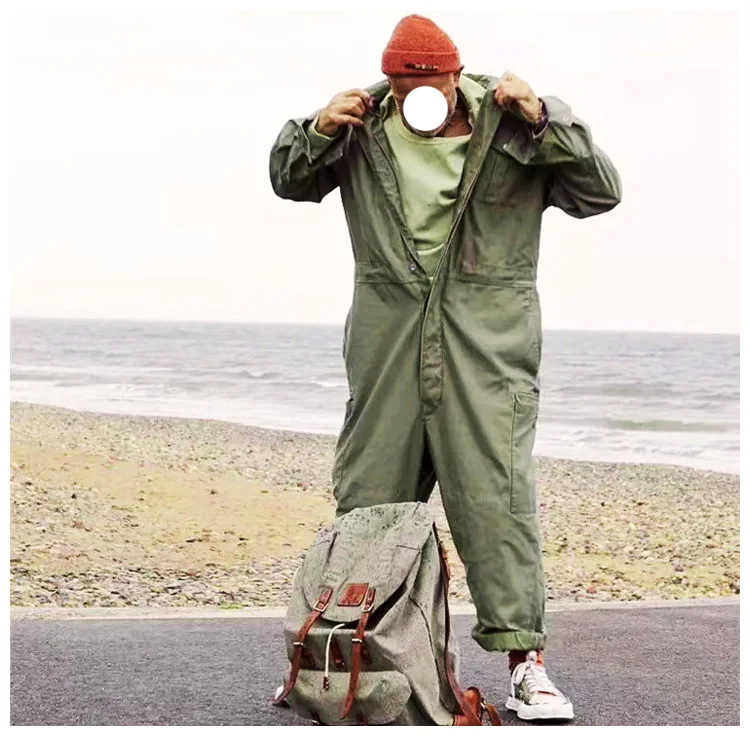 

Ретро-японский рабочий комбинезон для мужчин: свободный крой, длинный рукав, цельный костюм, универсальные повседневные брюки для молодежи