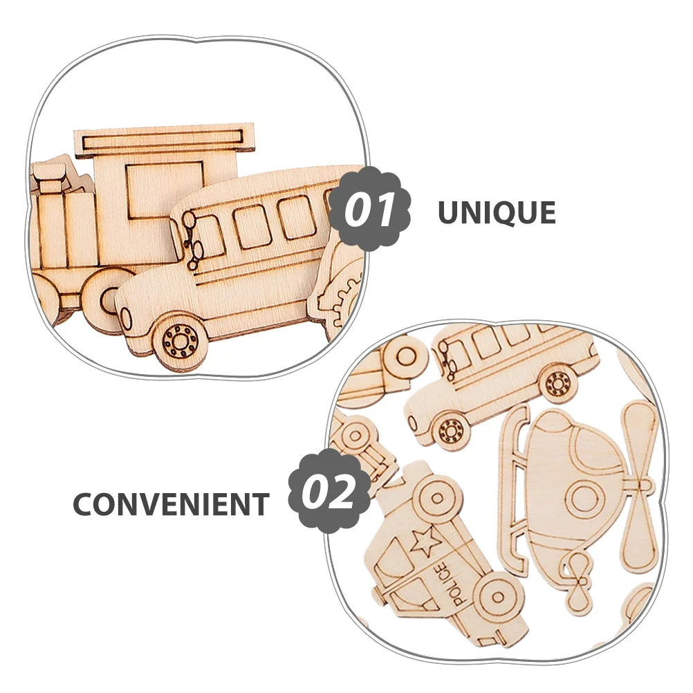 100 قطعة من قطع المركبات الخشبية غير المكتملة، أشكال حرفية للنقل، لوحة يدوية لتزيين الأطفال، دراجة قطار تعليمية