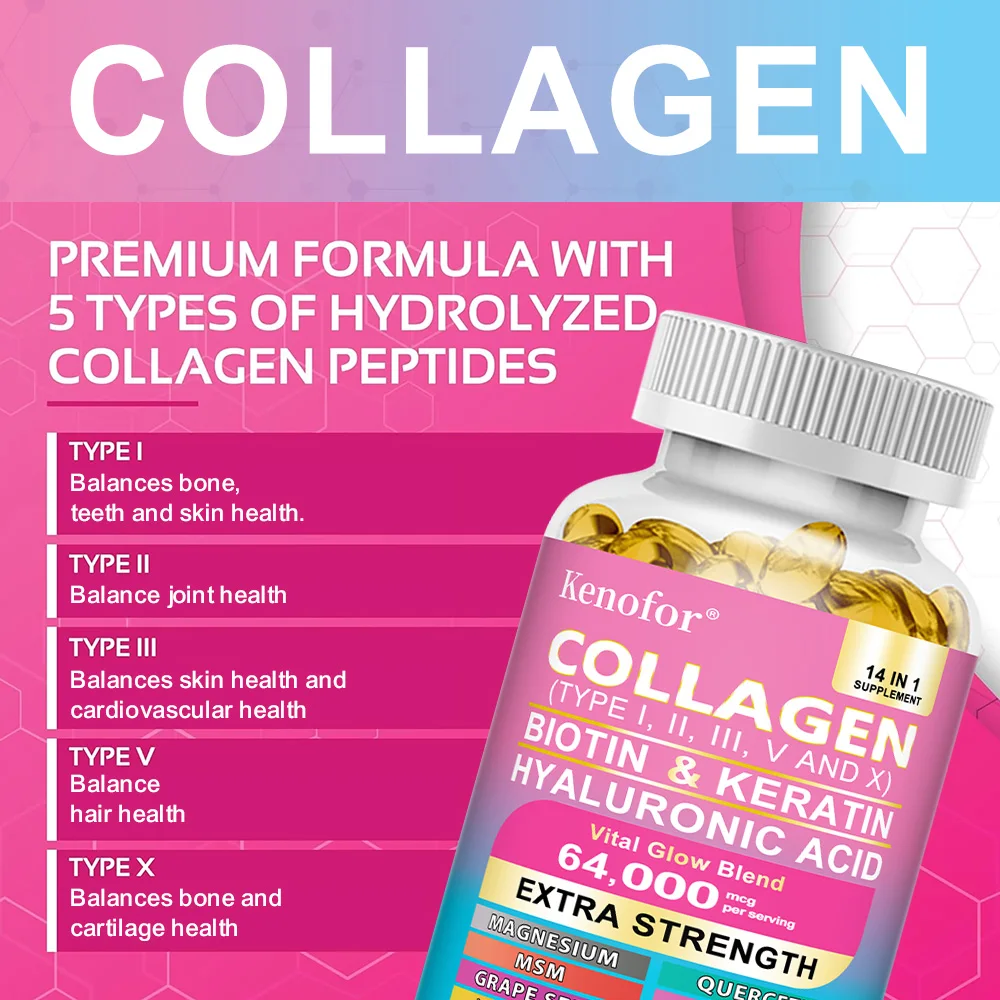 Cápsulas de colágeno complejas, iluminan el tono de la piel, ayudan a las articulaciones, el cartílago y el cardiovascular, el cabello, las uñas y el suplemento de salud digestivo - Image 5
