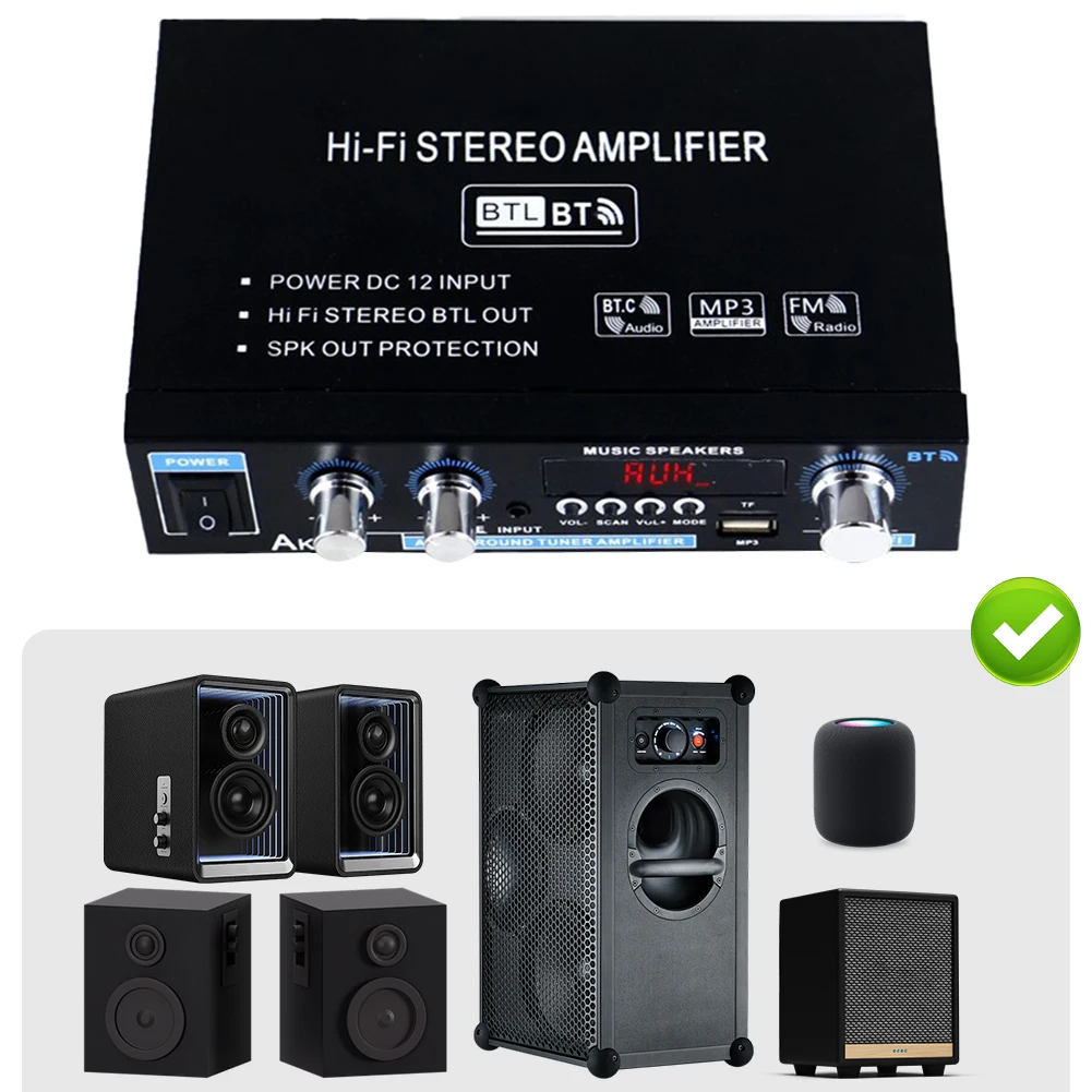 

Bluetooth-Compatible with Remote Control HiFi Stereo Power Amplifier Two-channel Wireless Power Amplifier Stereo Audio Amplifier