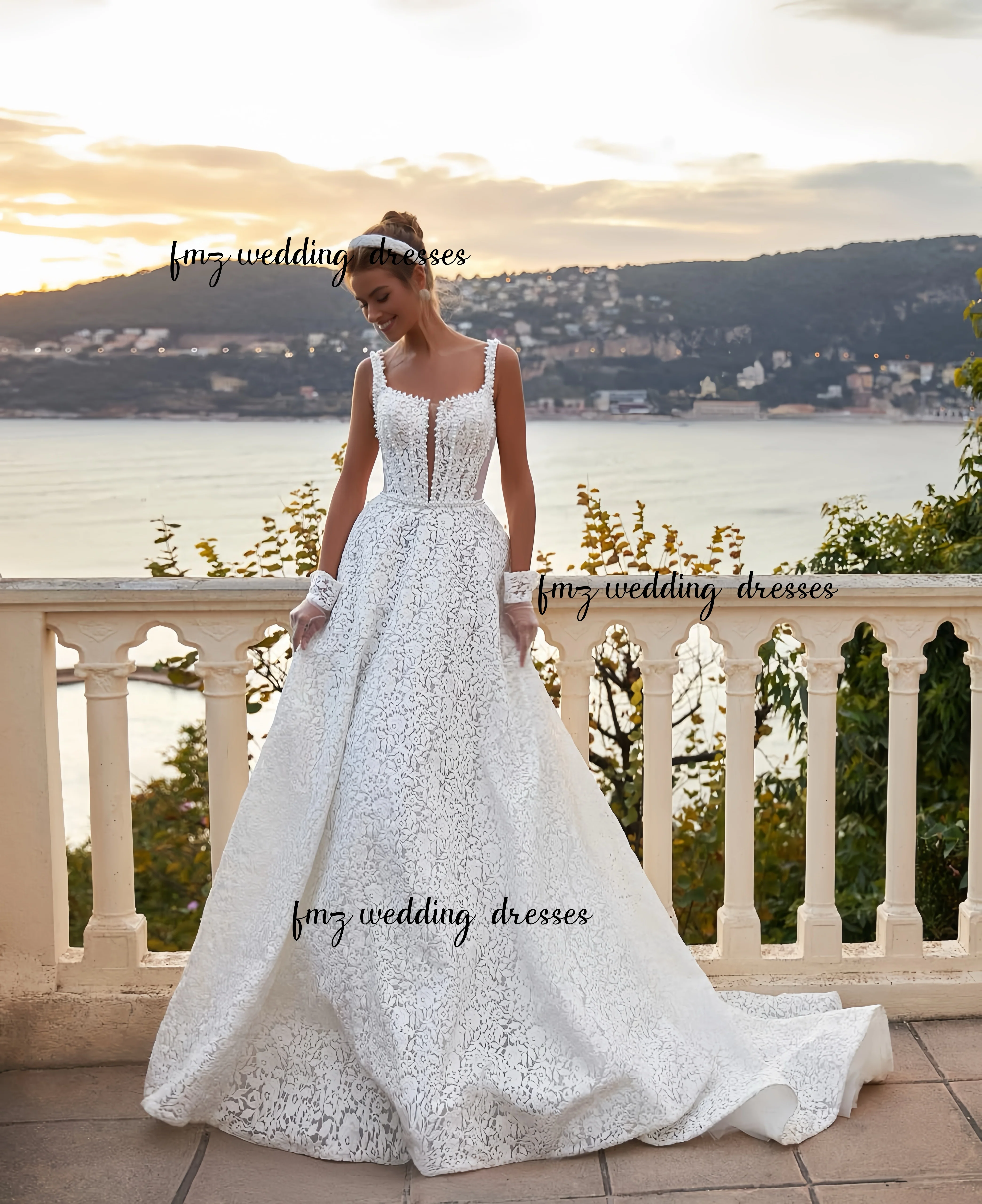 Кружевное свадебное платье с v-образным вырезом и тонкими бретелями на заказ Estidos de novia amanda novias amanda novias официальное