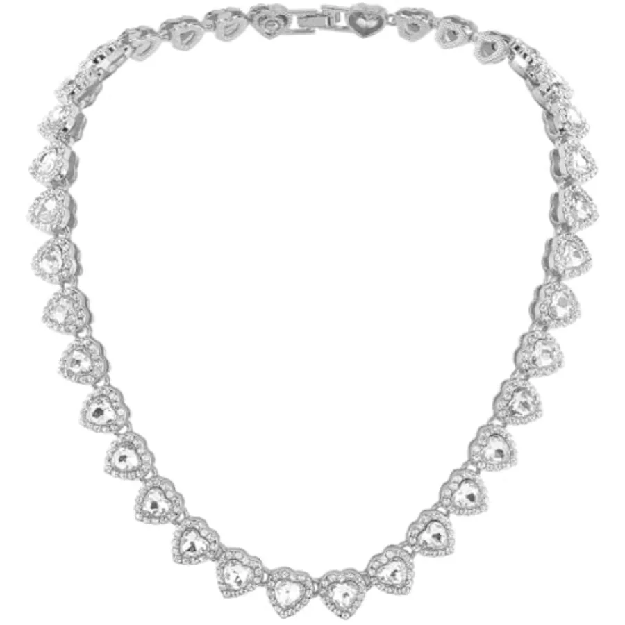 

1 Box 15.83 Inch/40.2cm Silver Diamond Necklace Tennis Crystal Tennis Chain Heart Shine Cubic Zirconia Glass Rhinestone Iced Ou