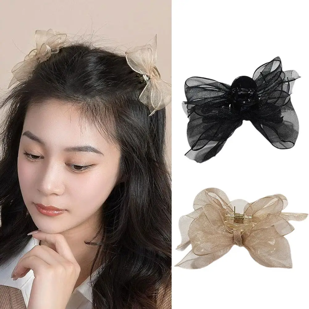 2Pcs Butterfly Hairpin Eight-character Bangs Clip Net Black High-grade Mesh Headdress Head Claw Hairpin Red Clip Princess M5L2