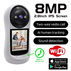 2.8 pollici Wifi Vedio Baby Monitor 8MP Telecamera IP di sorveglianza Schermo IPS Rilevazione del suono HD Smart Home PTZ Cam Protezione di sicurezza