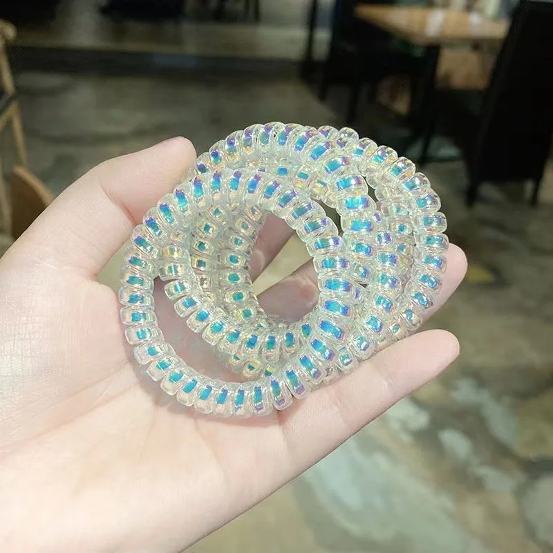 8Pcs/set Telephone Wire Elastic Hair Rubber Bands Transparent