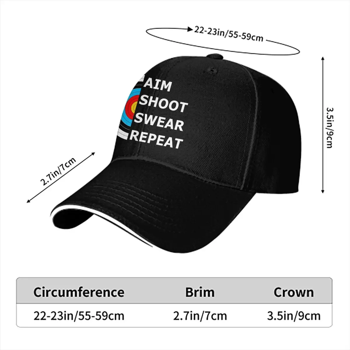 Washed Men's Baseball Cap Aim Shoot Swear Repeat Archery Target Essential Trucker Snapback Caps Dad Hat Archery Lover Golf Hats