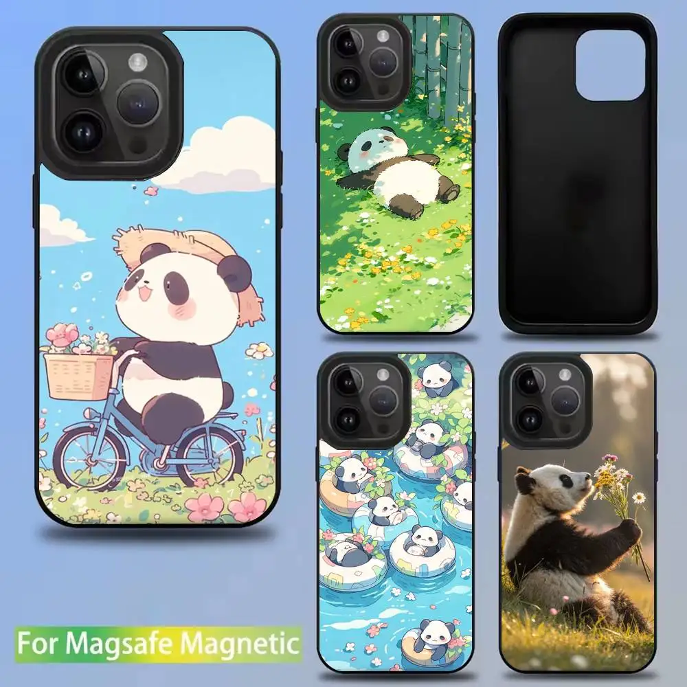 

Flower P-Panda For iPhone 11,12,13,14,15,16,17,Pro,Max,Plus,Mini,SE4,E Phone Case Magnetic Magsafe Wireless Charging