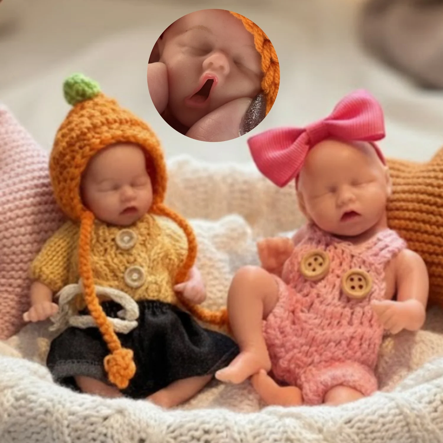 

6 Inch Mini Silicone Palm Doll Cute Reborn Girl Soft Doll Toy with Painted Skin Washable Body 6 Styles Mini Reborn Doll Ornament