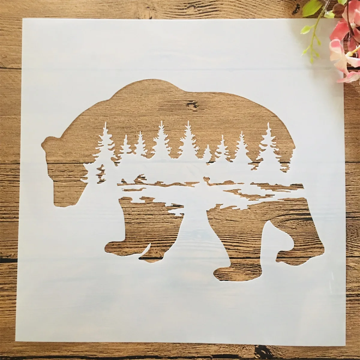 30*30cm Big Bear Forest DIY Layering Stencils Wall Painting Scrapbook Coloring Embossing Album Decorative Template