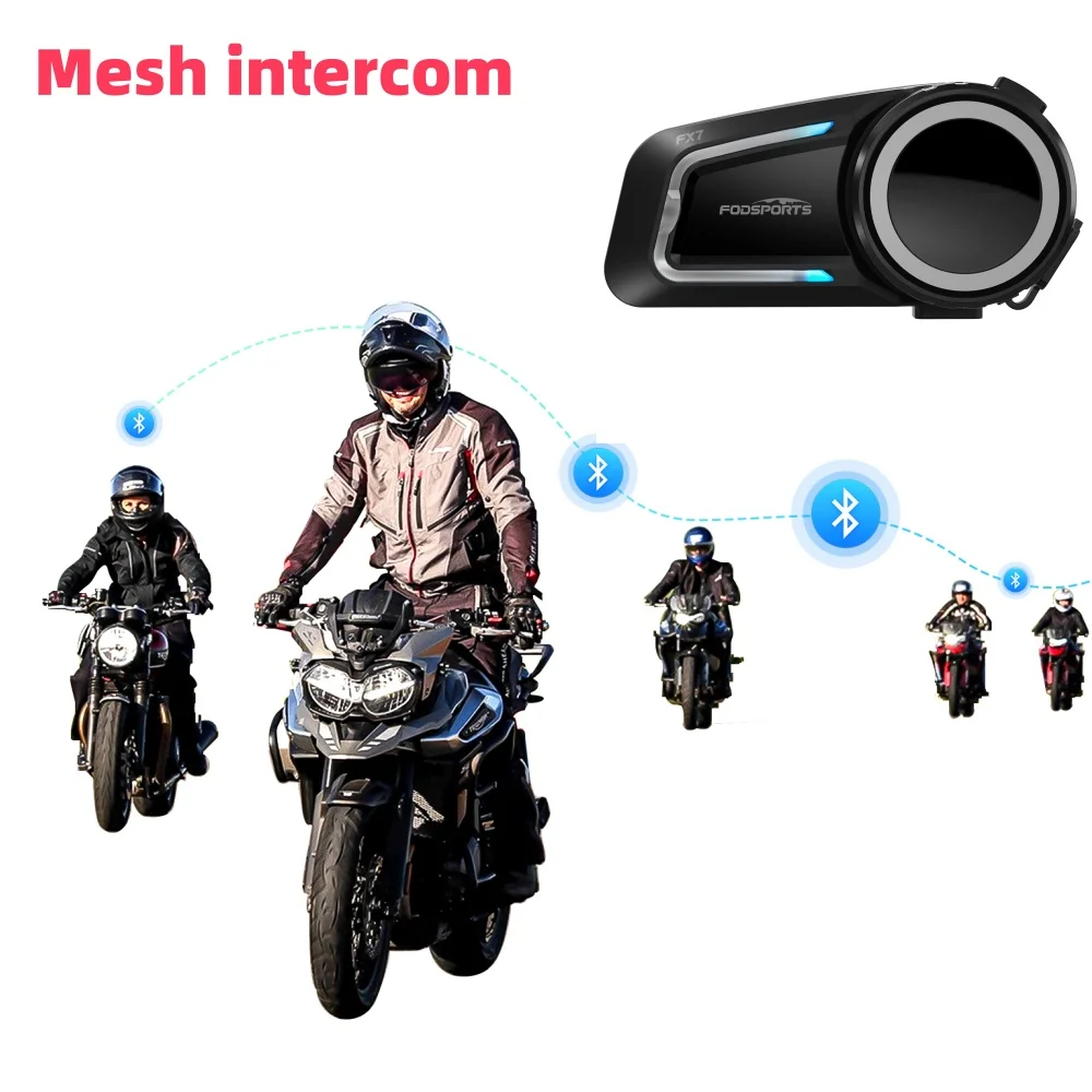 Novo fodsports fx7 2000m 10 pilotos motocicleta interfone capacete malha intercom ip67 sem fio à prova dwireless água capacete intercom motocicleta