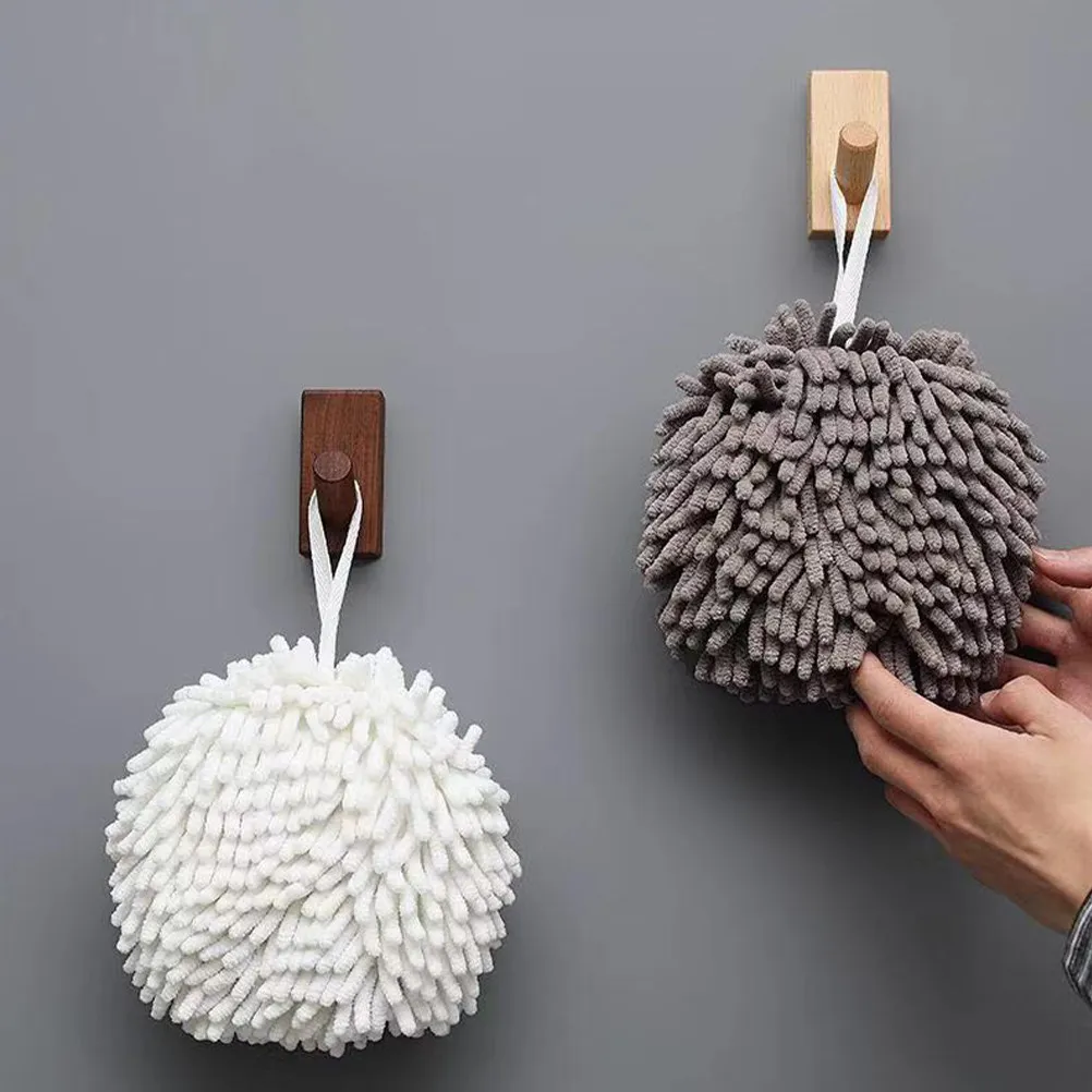 2Pcs Chenille Hand Towels Hanging Ball Shape Absorbent Kitchen Bathroom Quick Drying Towels for Hand Wiping and Storage