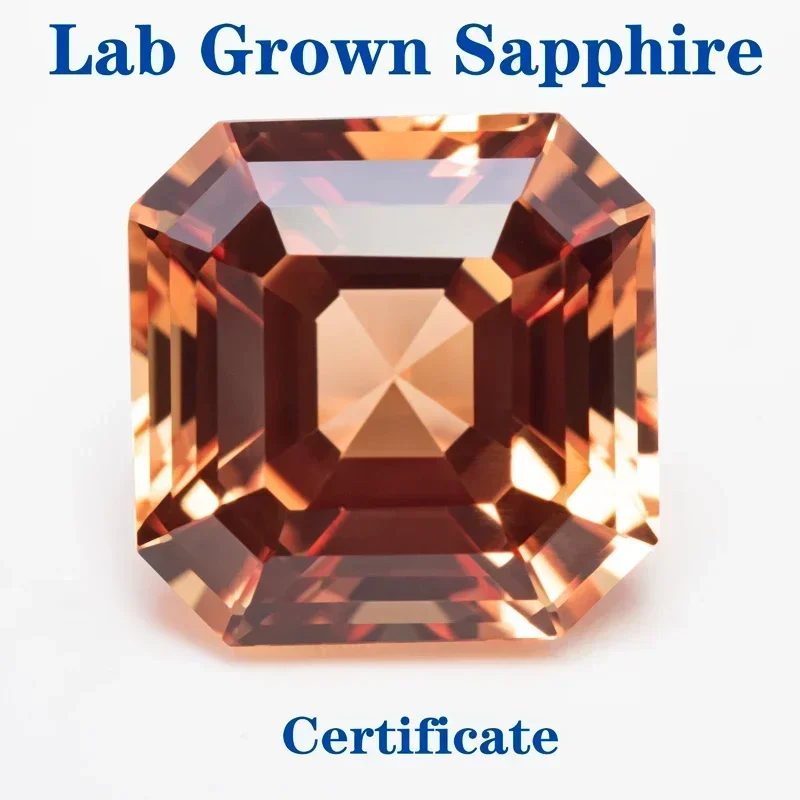 Top Lab Grown Sapphire Square Chamfer Cut Orange VVS1 Selectable AGL Certificate Gemstone Charms DIY for Jewelry Making Material