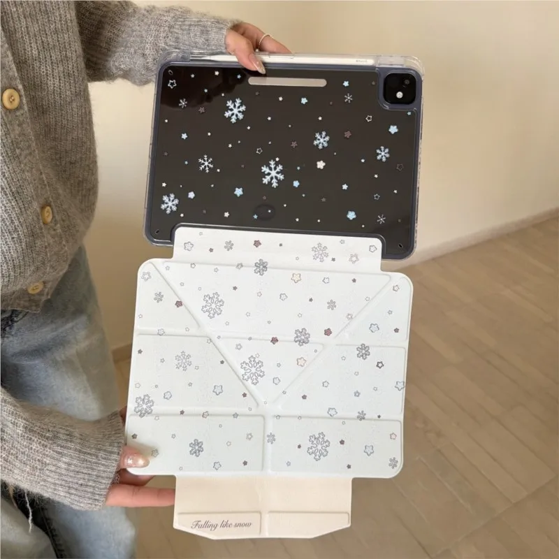 Snowflake Design Multi-Fold Stand Case for iPad Air 6/7 Pro 11/13/12.9inch 2018 2020 2021 2022 2024 2025 Slim Protective Cover