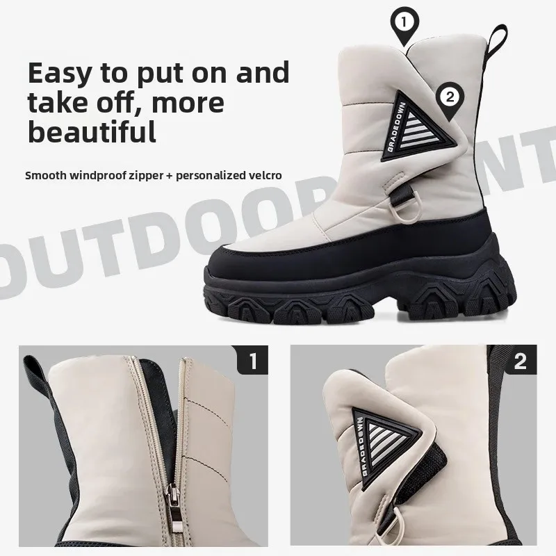 2026Winterlaars voor Dames Verdikte Pluche Warme Snowboots Dames Halfhoge laarzen Winter Hoge katoenen schoenen Platform Laars Botas