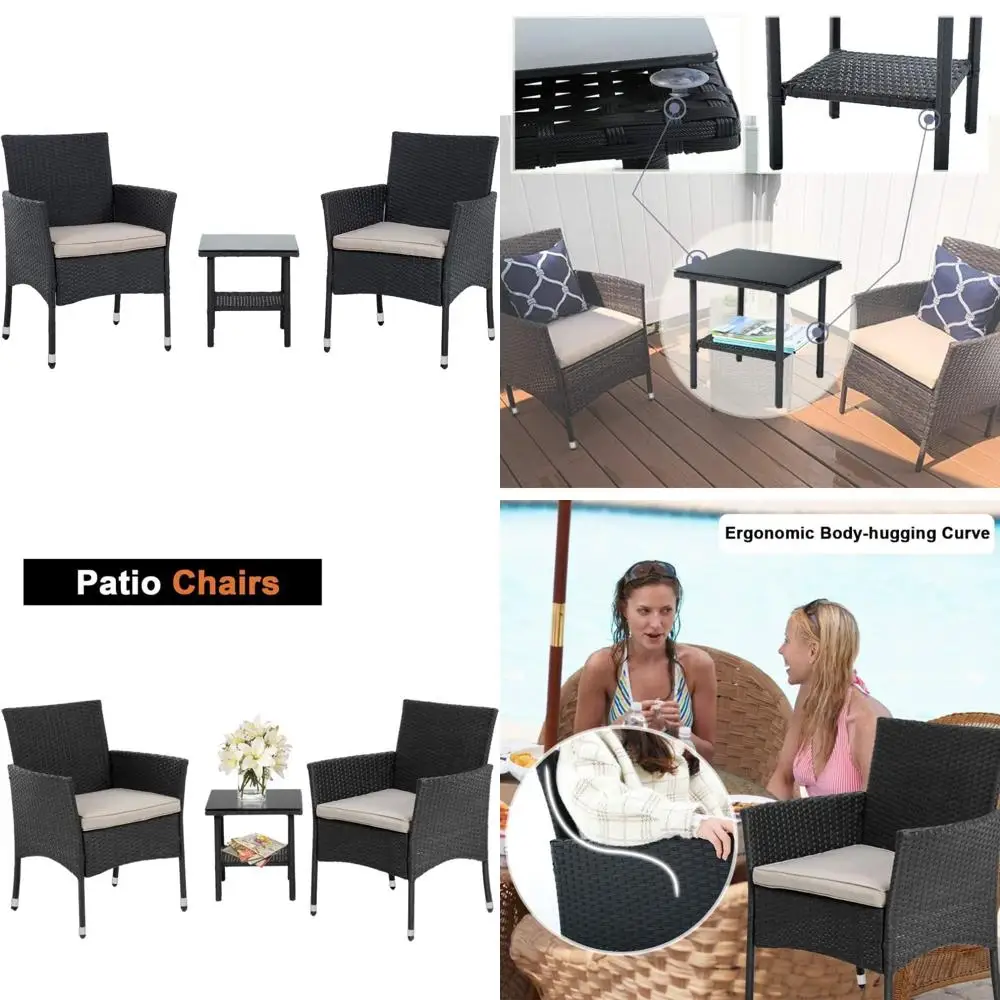 

3-Piece Outdoor Bistro Set: Rattan Chairs and Wicker Conversation Set for Backyard, Porch, and Poolside