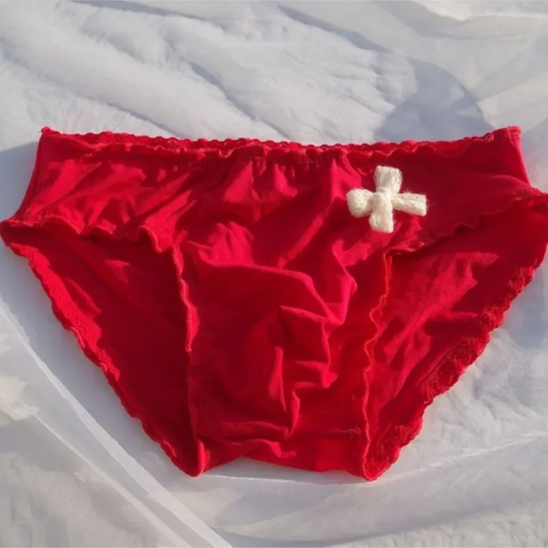Men's Low Waist Modal Underwear Japanese Sweet Cute Bow lace edge breathable Briefs Sissy Cross-dressing Private Party BF Gifts