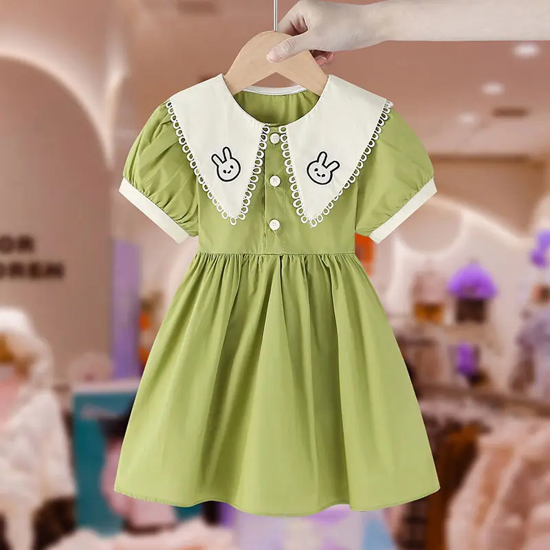 

Girls' Dress Summer Academy Style Children's Navy Collar Princess Dress Baby Short Sleeves Cotton Dress