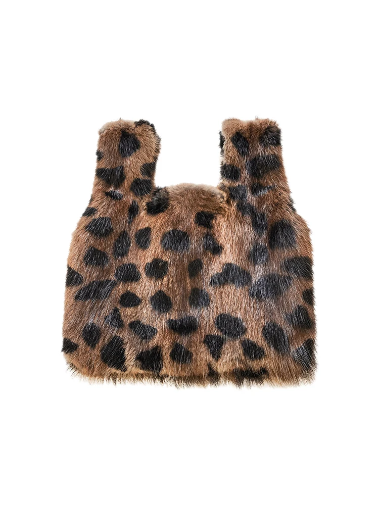 Luxury Fashion Real Fur Women\'s Bag Chain Leopard Fur Small Square Bag Ladies Handbags Real Mink Fur Shoulder Crossbody Bags