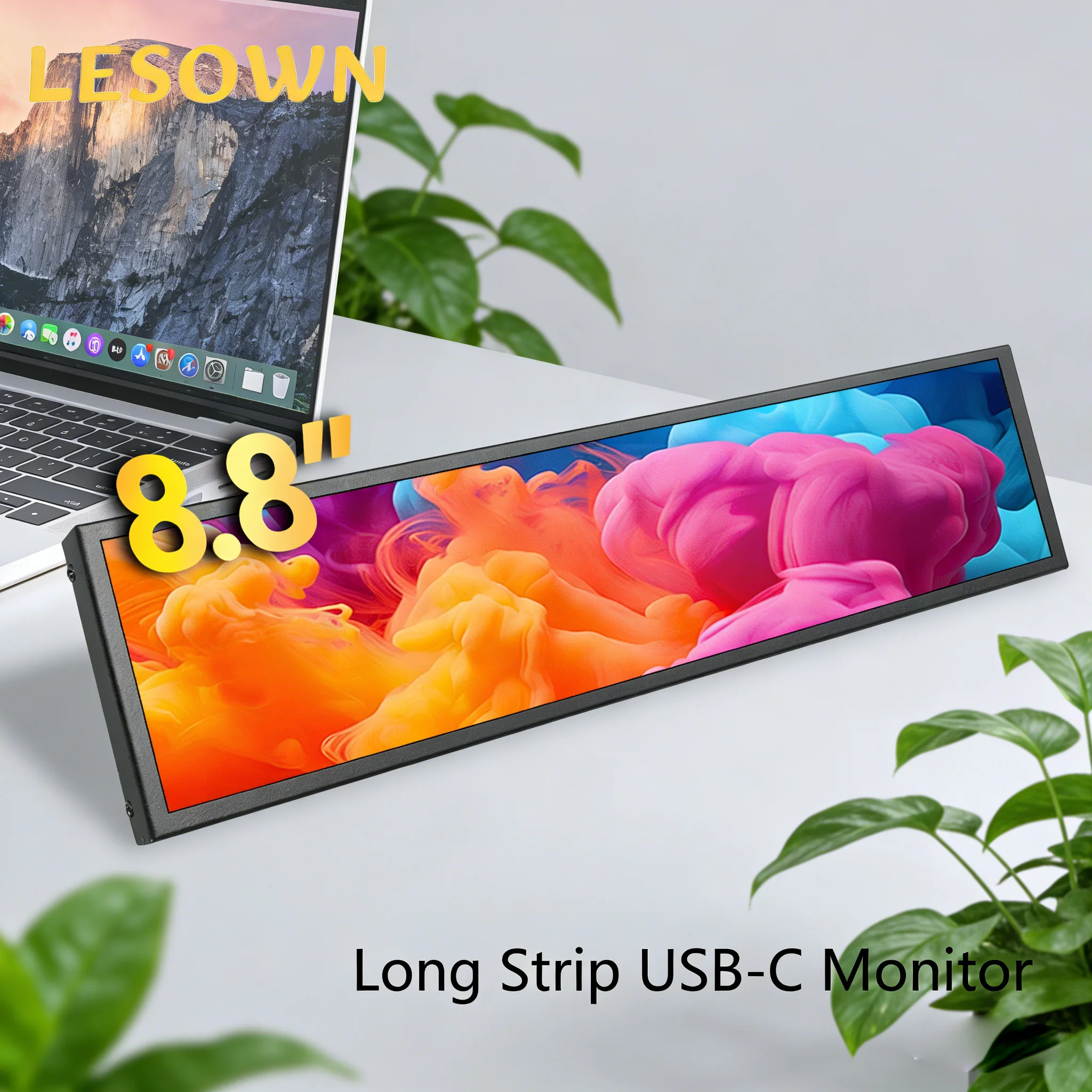 

LESOWN Portable Ultra Wide Monitor 8.8 Inch Stretched Bar Display 480x1920 USB-C External Auxiliary Monitor for Laptop Windows