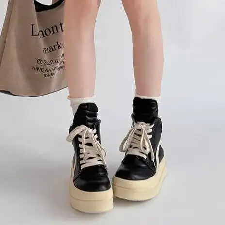 

Casual Sneakers Women Sports Boots For Women Versatile Retro Patchwork Thick Soled Platform Lace Up Flat Shoes