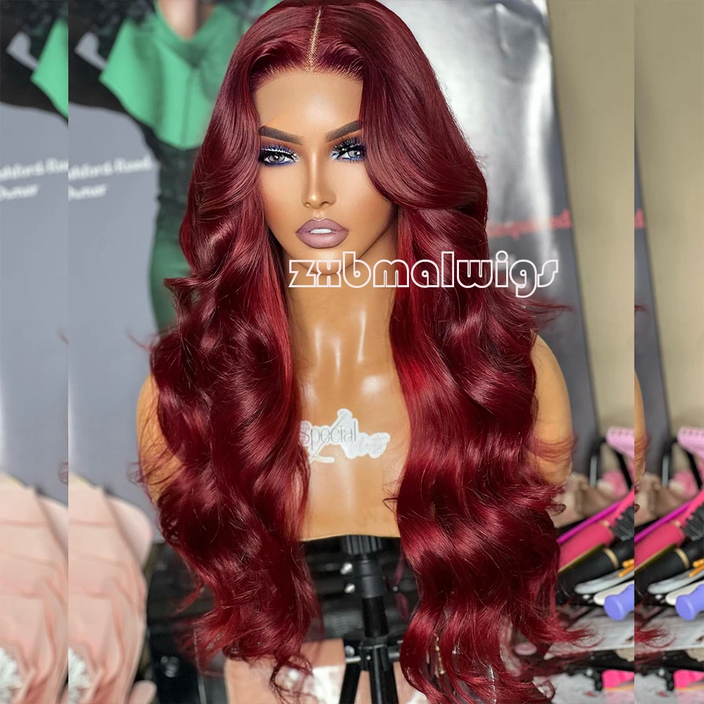 ZXBMALWIGS Synthetic 13X4 Body Wave Red Cherry  Hair Lace Front Wigs for Women Glueless Cosplay Hair Heat Resistant Fiber