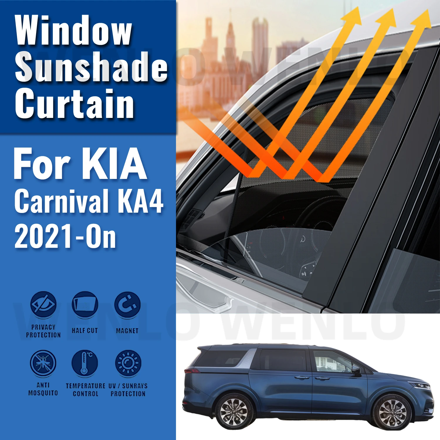 For KIA Carnival KA4 2024 2023 2022 2021 Magnetic Car Sunshade Front Windshield Frame Curtain Rear Side Window Sun Shade Visor