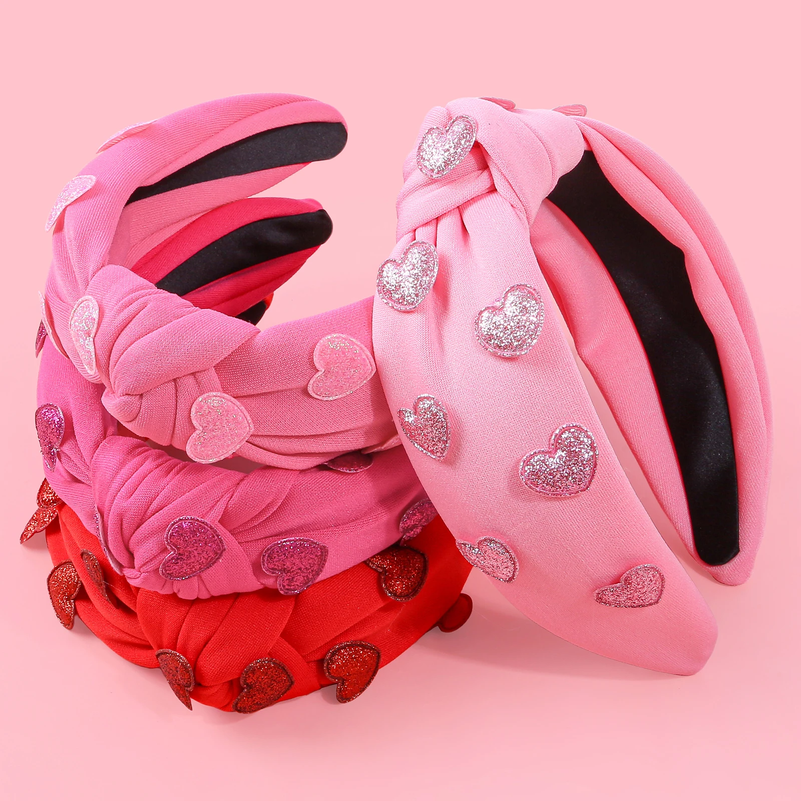 Fashion Glitter Heart Headbands for Girls Valentine's Day Headbands Sweet Fabric Bow-knot Hairbands Women Party Hair Accessories