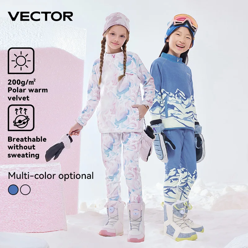 VECTOR Tops e calças infantis de lã para meninos e meninas para calor e secagem rápida, esqui ao ar livre, snowboard, tecido de lycra