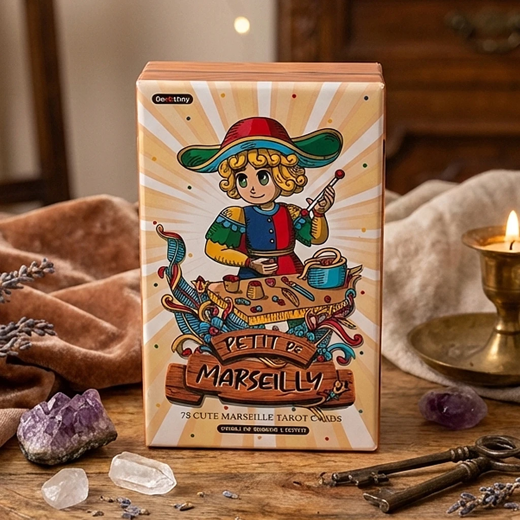 

Колода Таро Petit De Marseilly, 78 карт, милые карты Таро в стиле чиби Марсель, в жесткой коробке, двойной тисненый картон, 12*7 см