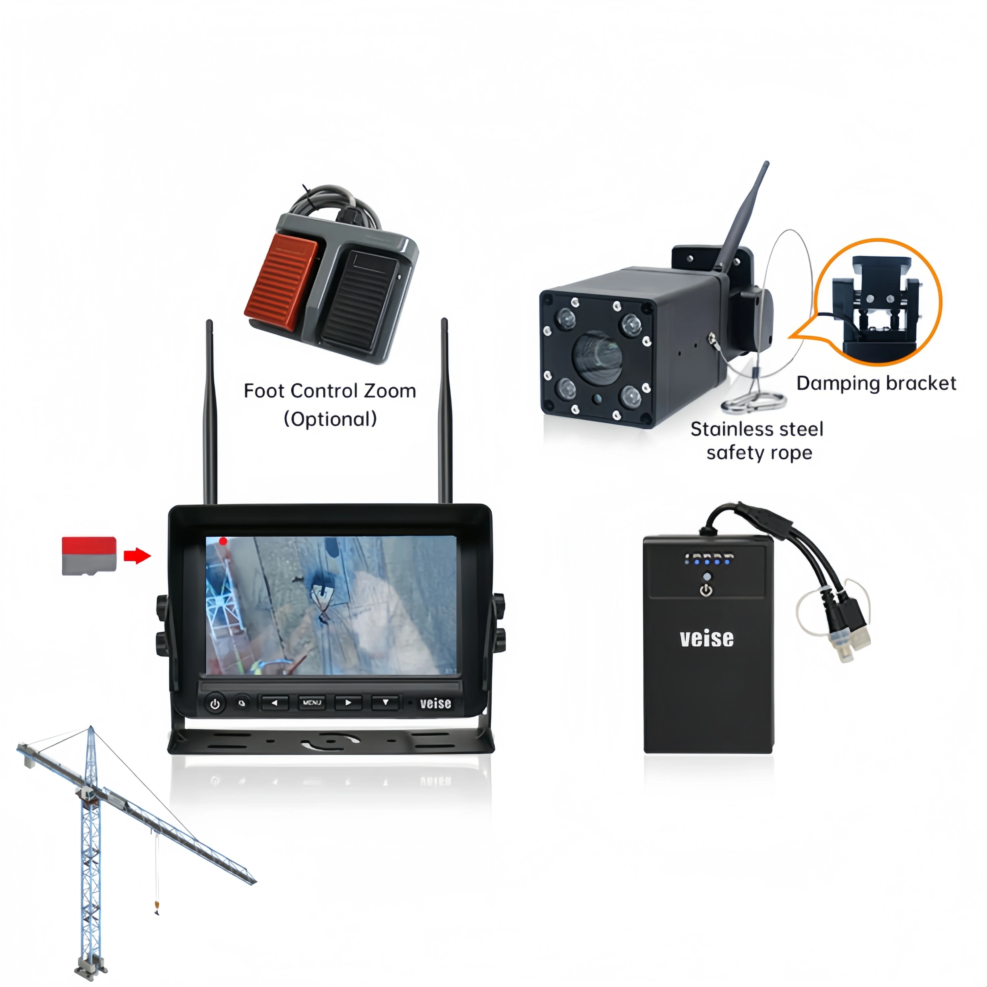 防水 30 X 光学ズーム ワイヤレス建設タワー クレーン カメラシステム、磁気バッテリー パック付き