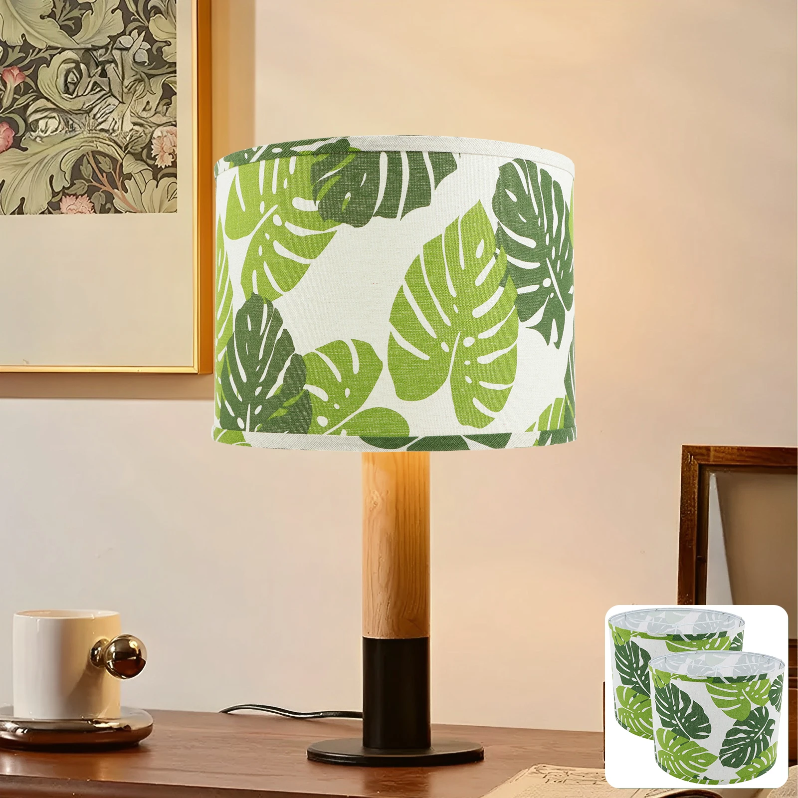 

2Pcs Floral Lampshade Soft Cloth Printed Lampshade Decorative Printed Lamp Shade Removable Medium Drum Lamp Shade Fresh Floral