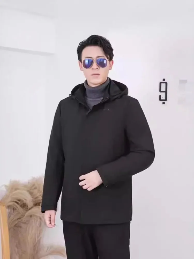 Autumn Winter Rabbit Hair Lining Men Jackets Warm Windproof Hooded Coat Liner Hat Detachable Coats Zippers Waterproof Outerwear