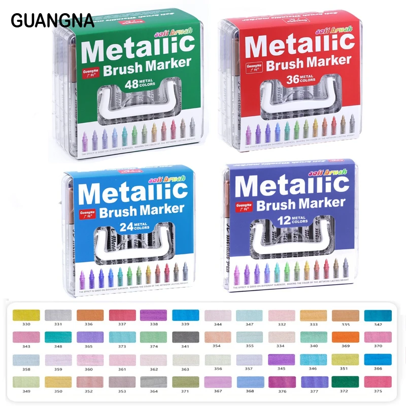 GUANGNA 8520 48/12 Colors Direct Liquild Metal Markers No Bleed Overlay Soft Tip Art Stationery School Supplies for DIY Graffiti