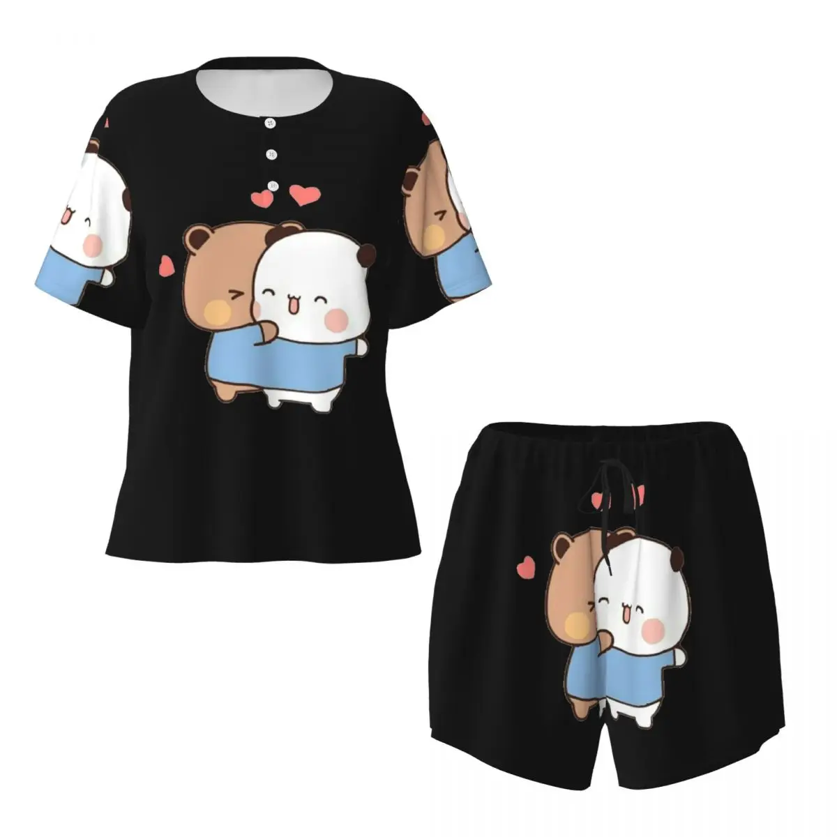 Bear And Panda Bubu Dudu Balloon Round Neck Short Sleeves Nightdress for Sleeping Sleepshirts Women Soft Pajama Set Short Pants
