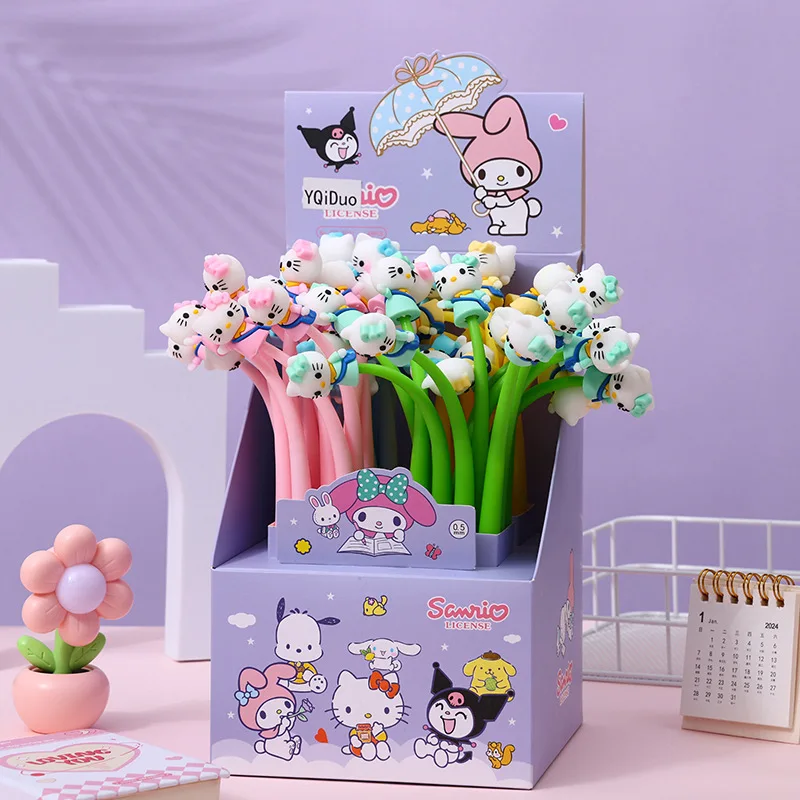 48pcs New Sanrio Hello Kitty Gel Pen Cute Shape Neutral Pen Student Stationery Gifts For Kids