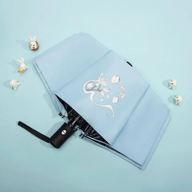 Blue Purple,Tian Guan Ci Fu,Heaven officials blessing, Windproof Anime,Anti-UV,Automatic Rain Compact Umbrella for Woman Man