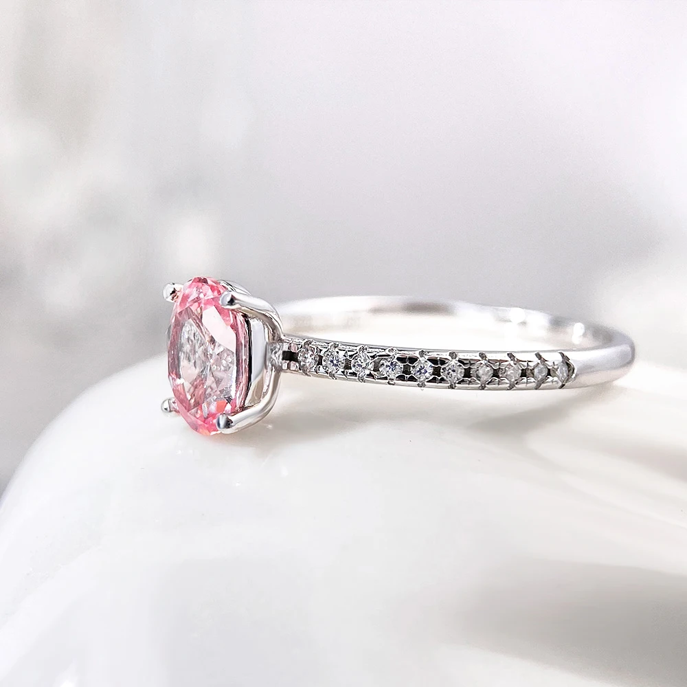 OEVAS 1CT Lab Grown Ruby/ Padparadscha Sapphire Ring S925 Sterling Silver with Moissanite Ring for Women Party Fine Jewelry Gift
