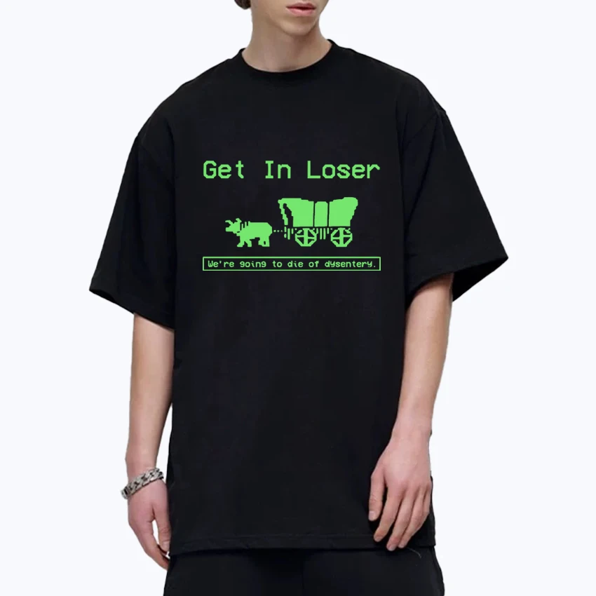 

Летняя забавная футболка большого размера из 100% хлопка с графическим принтом «Get in Loser», мужские и женские футболки с короткими рукавами, топы унисекс с круглым вырезом