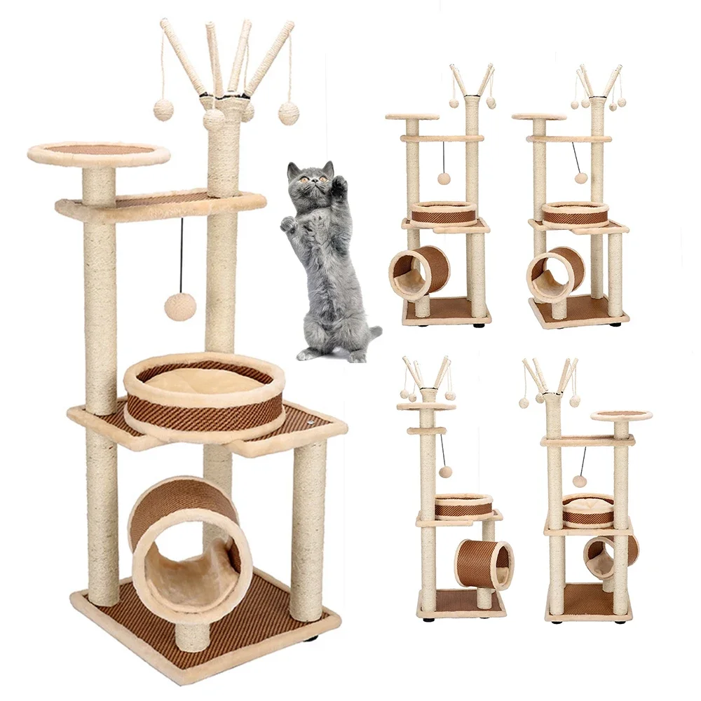 Pet Scratch Board Sisal Scratching Post Cat Tree Tower 3 Layers With Balls