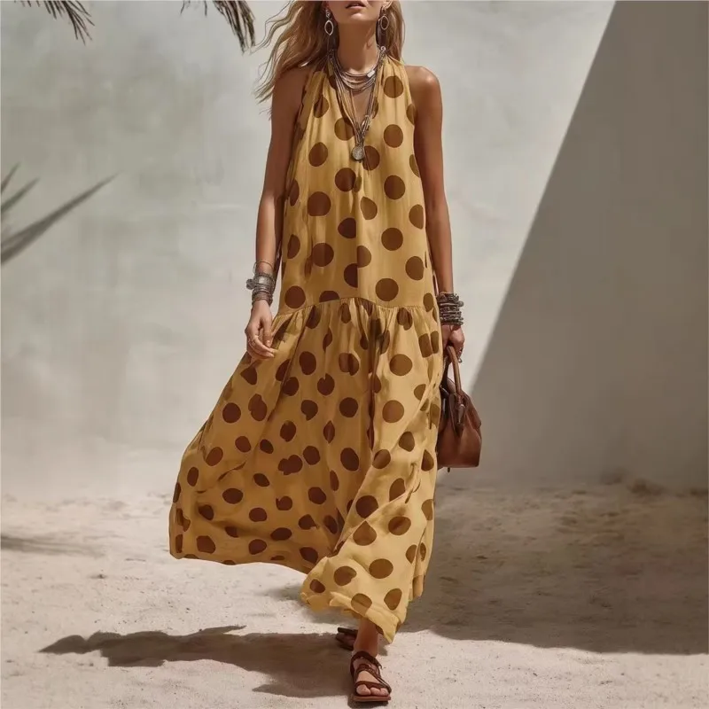 Damen-Tankkleid in großer Größe, ärmellos, mit Punkten, gestreift, farbig, selbstgemachter Druck, lässig, locker, Boho-Maxikleider für Frauen, Vestido