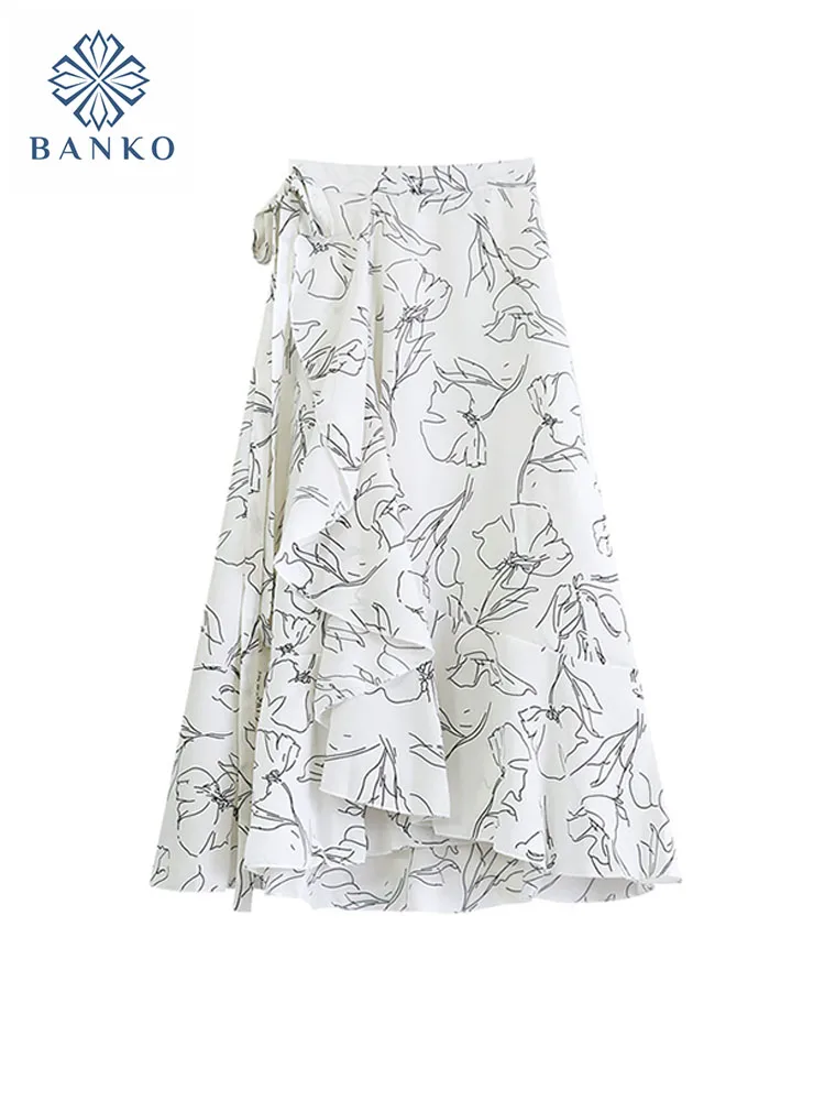 

French Elegance Fashion Hand-Painted Flower A-line Skirt Women Summer 2024 New Sweet Sexy Asymmetrical Skirt Office Lady Design